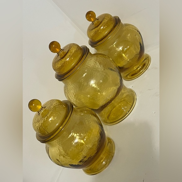 Vintage Amber Glass Canister Apothecary Jars Set of 3 - Picture 8 of 11